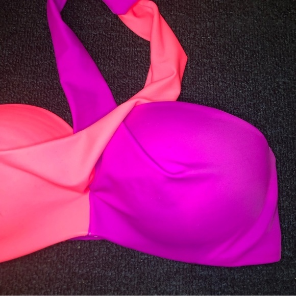 PINK Victoria’s Secret Pink & Purple Neck Twist Top Bikini Top Size Medium - Picture 3 of 8